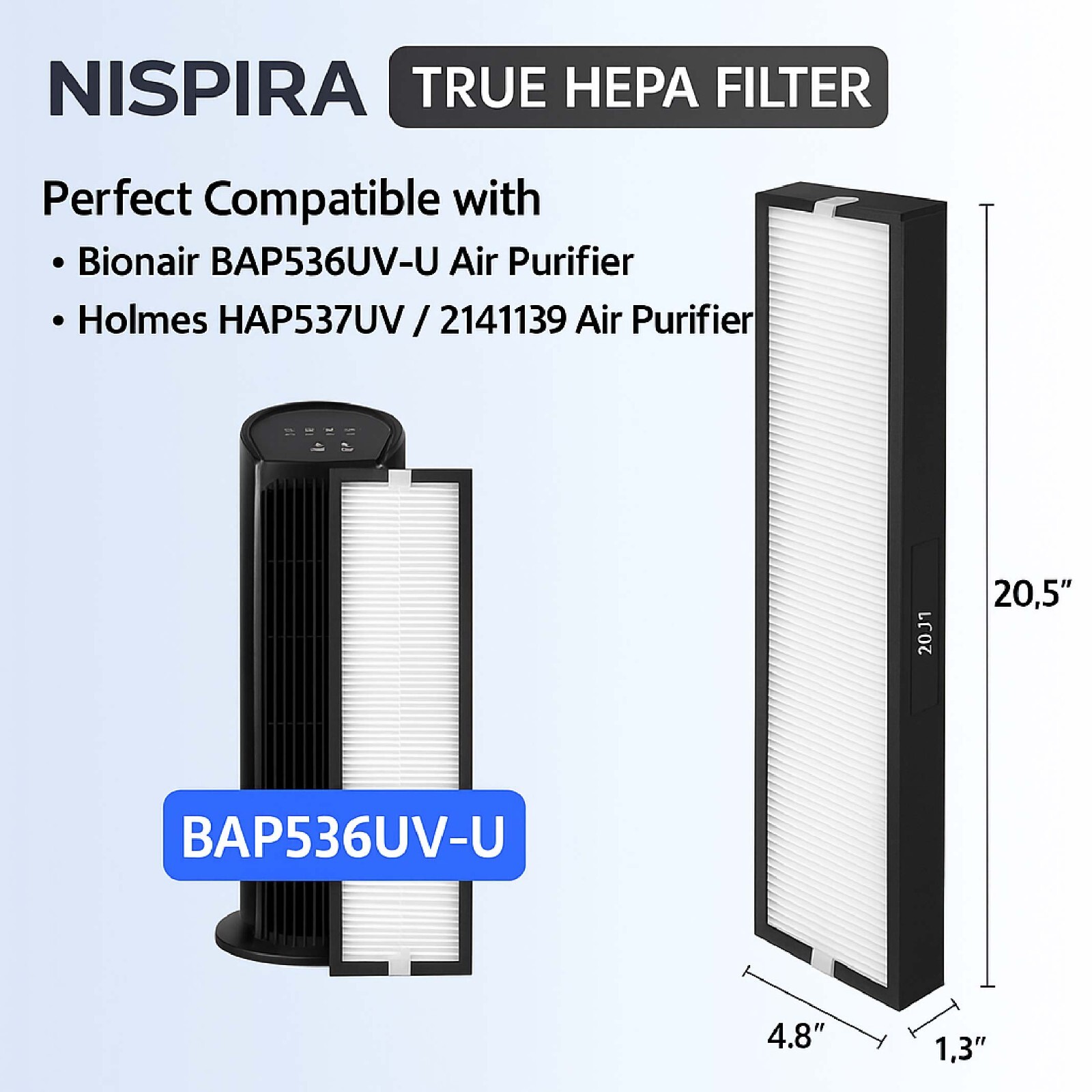 Nispira 182550 Filter Replacement for Bionaire BAP536UV-U Air Purifier, 1 Pack