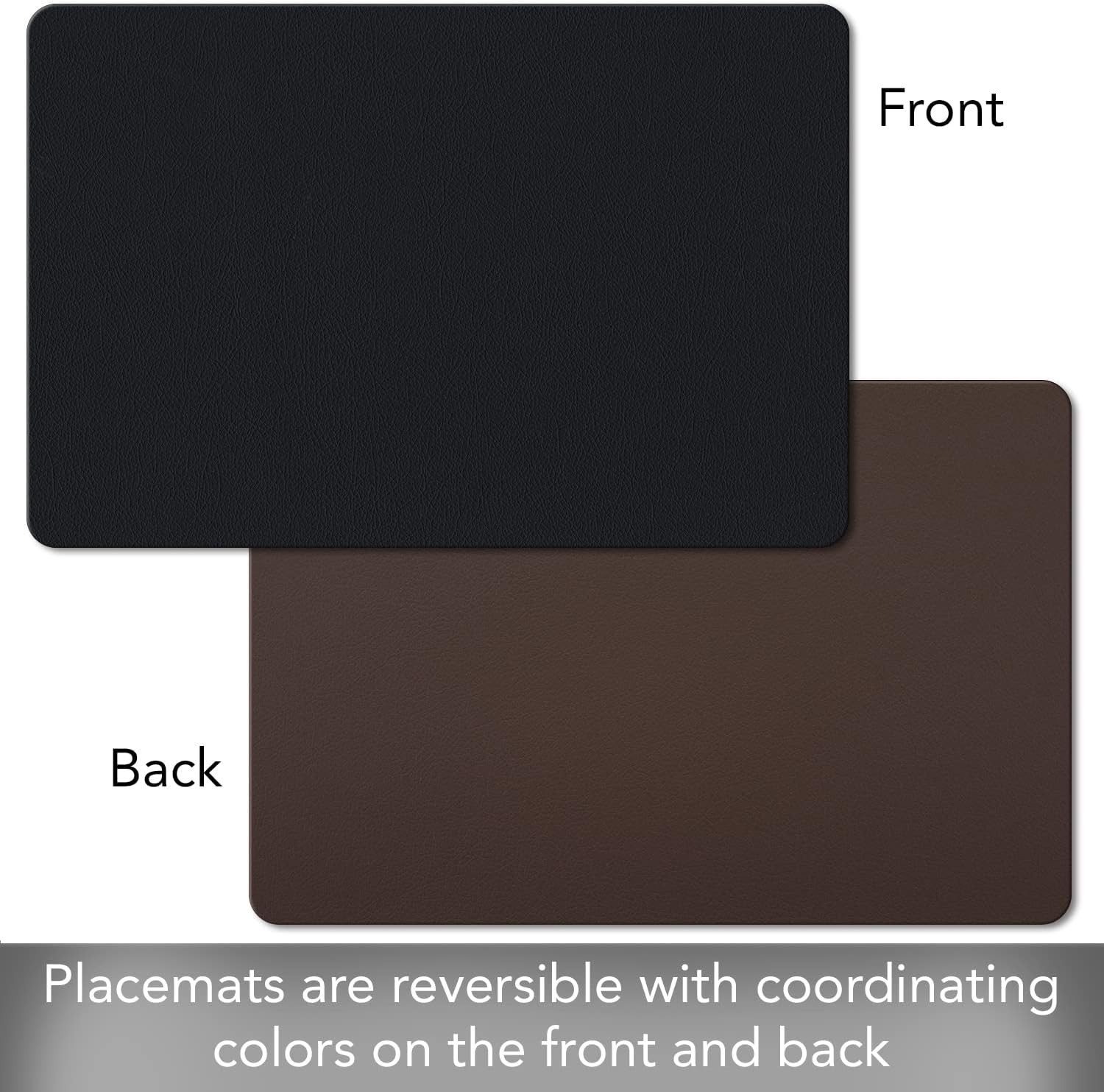 Black/Brown Reversible Faux Leather Flexible Placemat 4 Pack Easy to Clean
