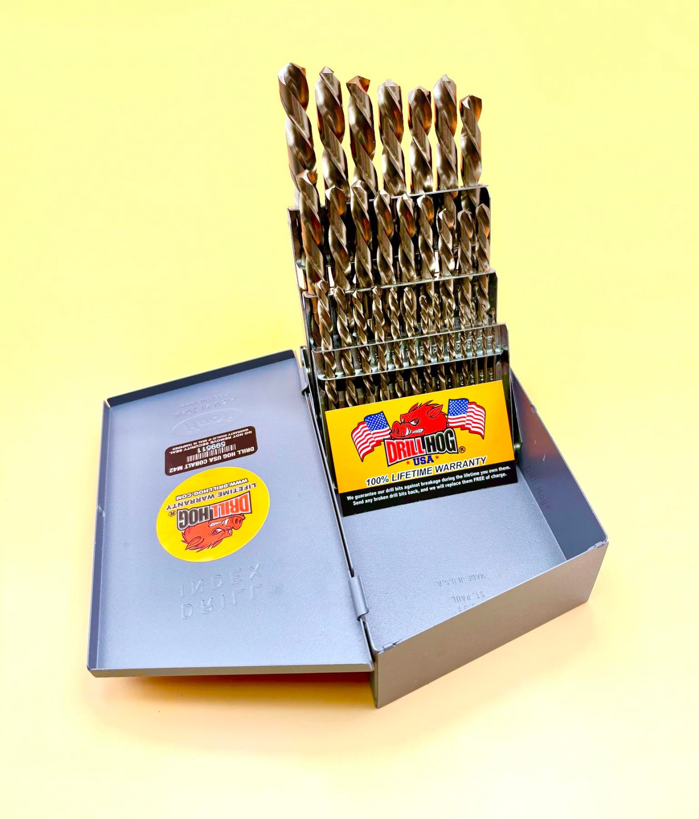 29 Pc Cobalt Left Hand Drill Bit Set 29 Cobalt Bits Drill Hog® Lifetime Warranty