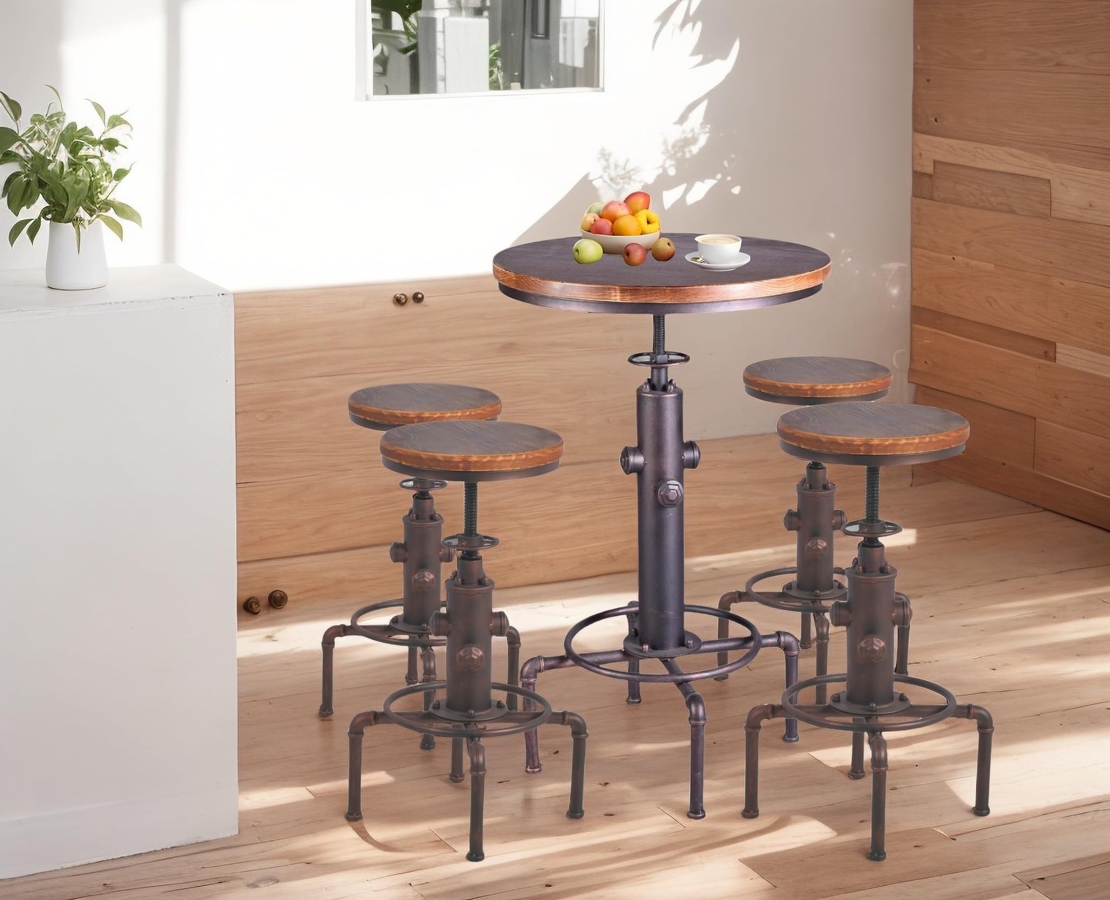 Topower Industrial Bar Table 31.5-41.3″ Adjustable Pub Table Kitchen Dining C…