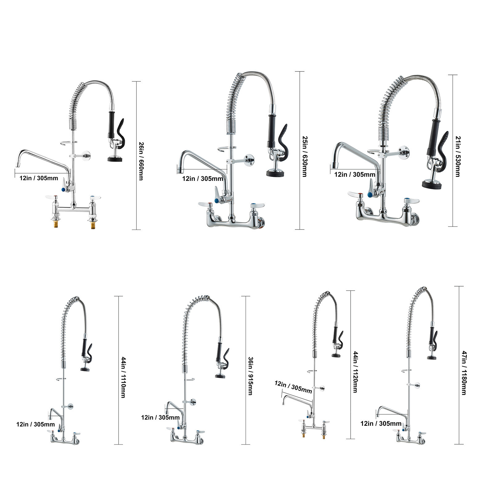 VEVOR Commercial Faucet Pre-Rinse Sprayer Kitchen Sink Deck/Wall Mount 21″-47″
