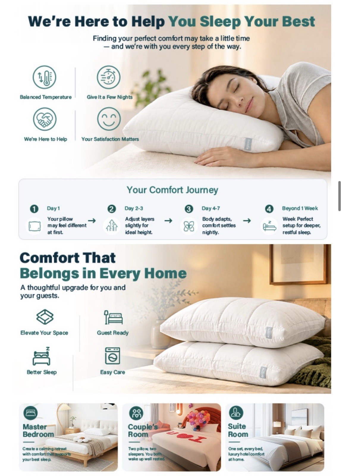 Nuzzle Cooling Adjustable Pillow for Side Standard SIze (Set of 2), White