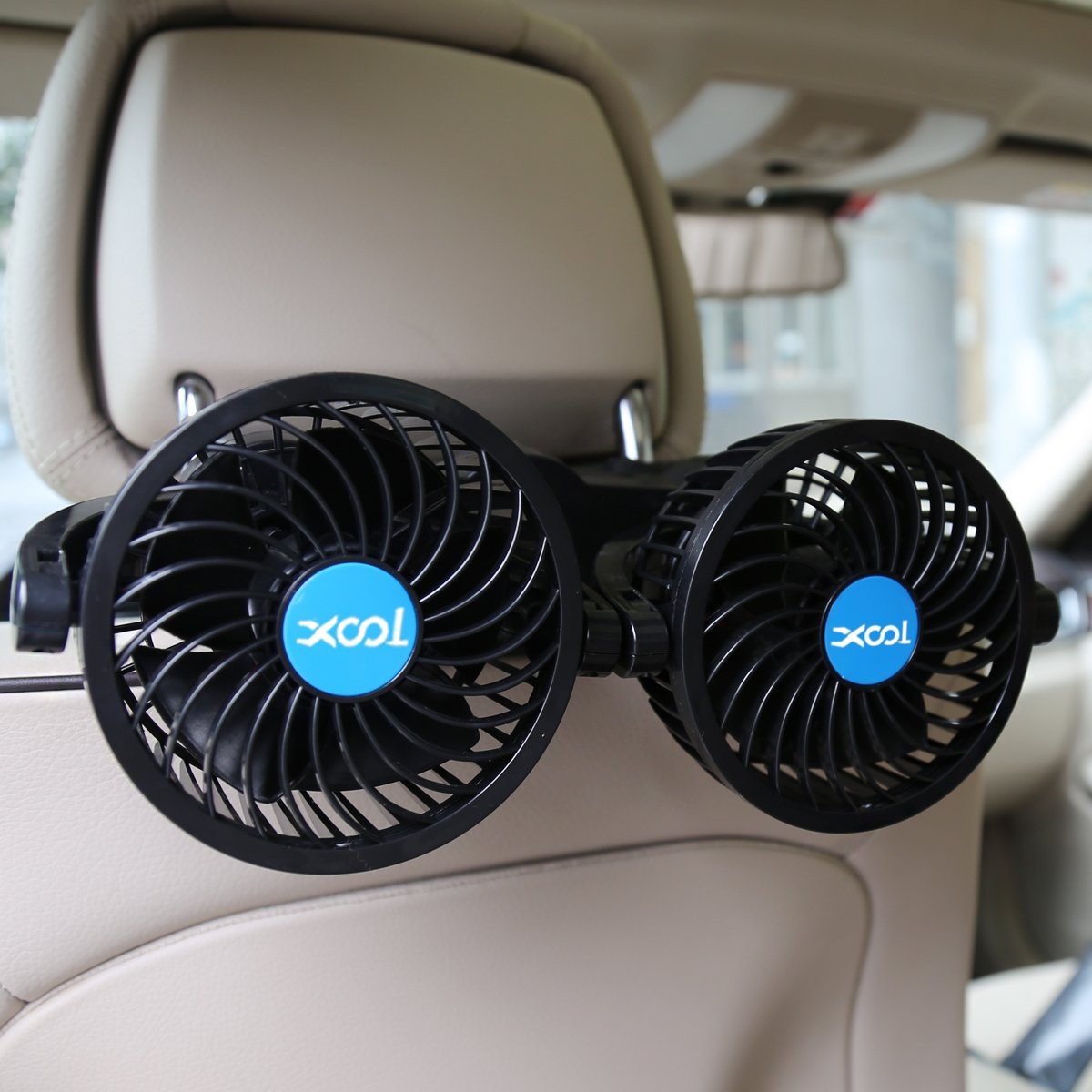 12V Car Fan 2 Head Rotatable Stepless Speed Air Cooler For Vehicles SUV RV