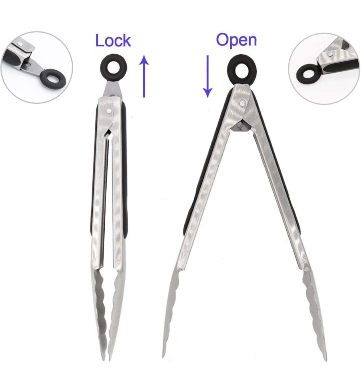 304 Stainless Steel Kitchen Cooking Tongs, 9″ and 12″ Set of 2