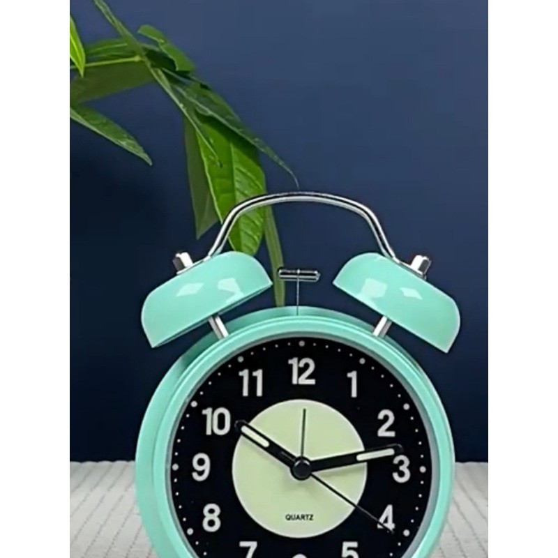 Retro Twin Bell Alarm Clock Quartz Silent Luminous Dial Nightlight Analog Clock