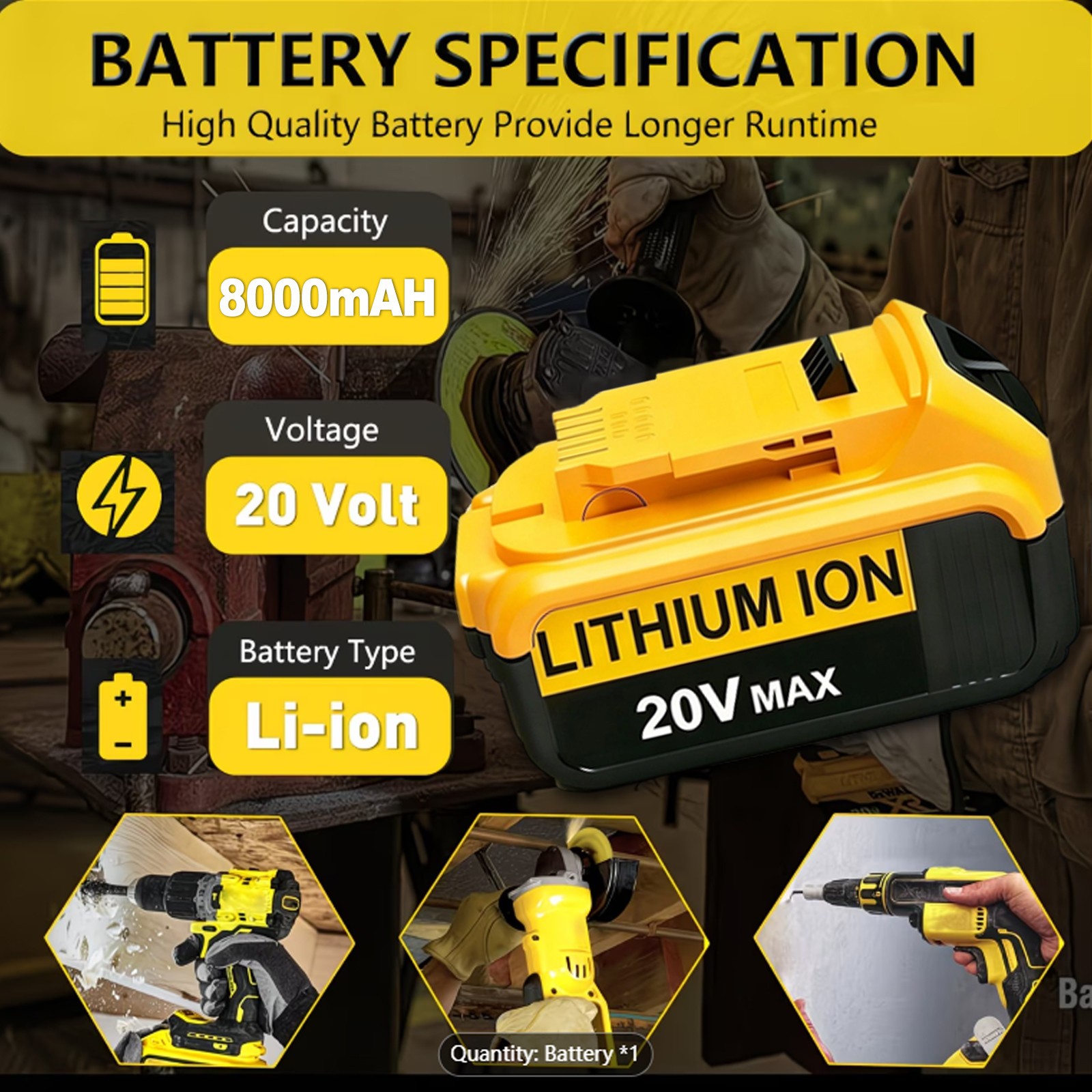 4x 8Ah Lithium Battery for DeWalt 20V MAX DCB206 DCB204 DCB200 & DCB104 Charger