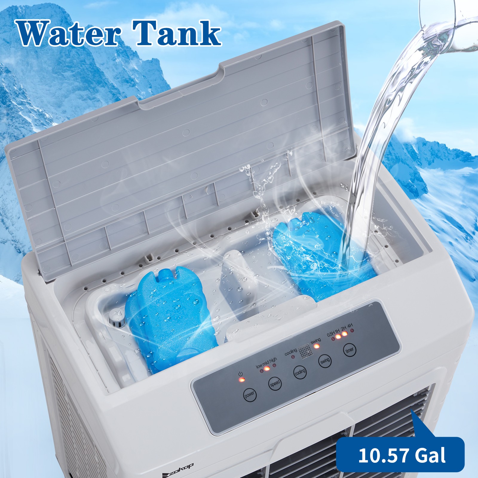 3-in-1 Evaporative Air Cooler, Portable Swamp Cooler with 10.57Gallon Reservoir