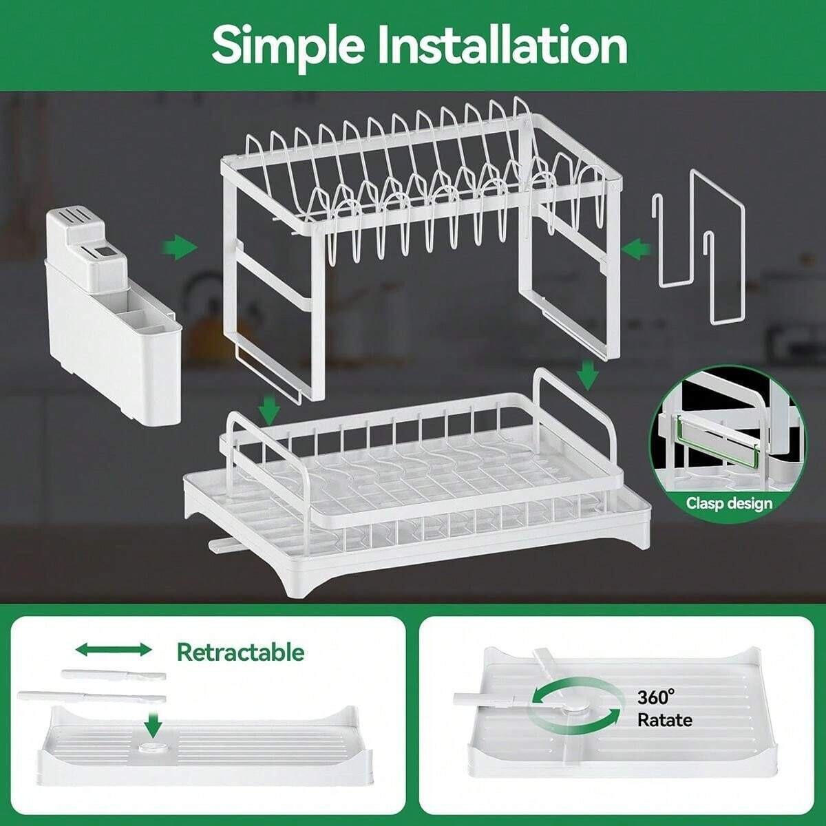 2-Tier Over Sink Dish Drying Rack Stainless Steel Kitchen Shelf Cutlery Drainer