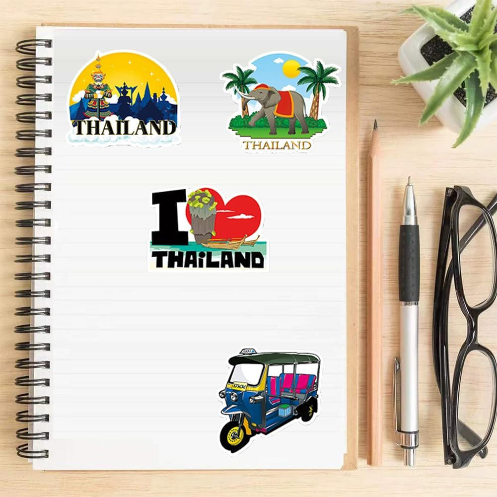 50Pcs Thailand Travel Stickers|Sawatdee Ka Waterproof Vinyl Decals for Water Bot