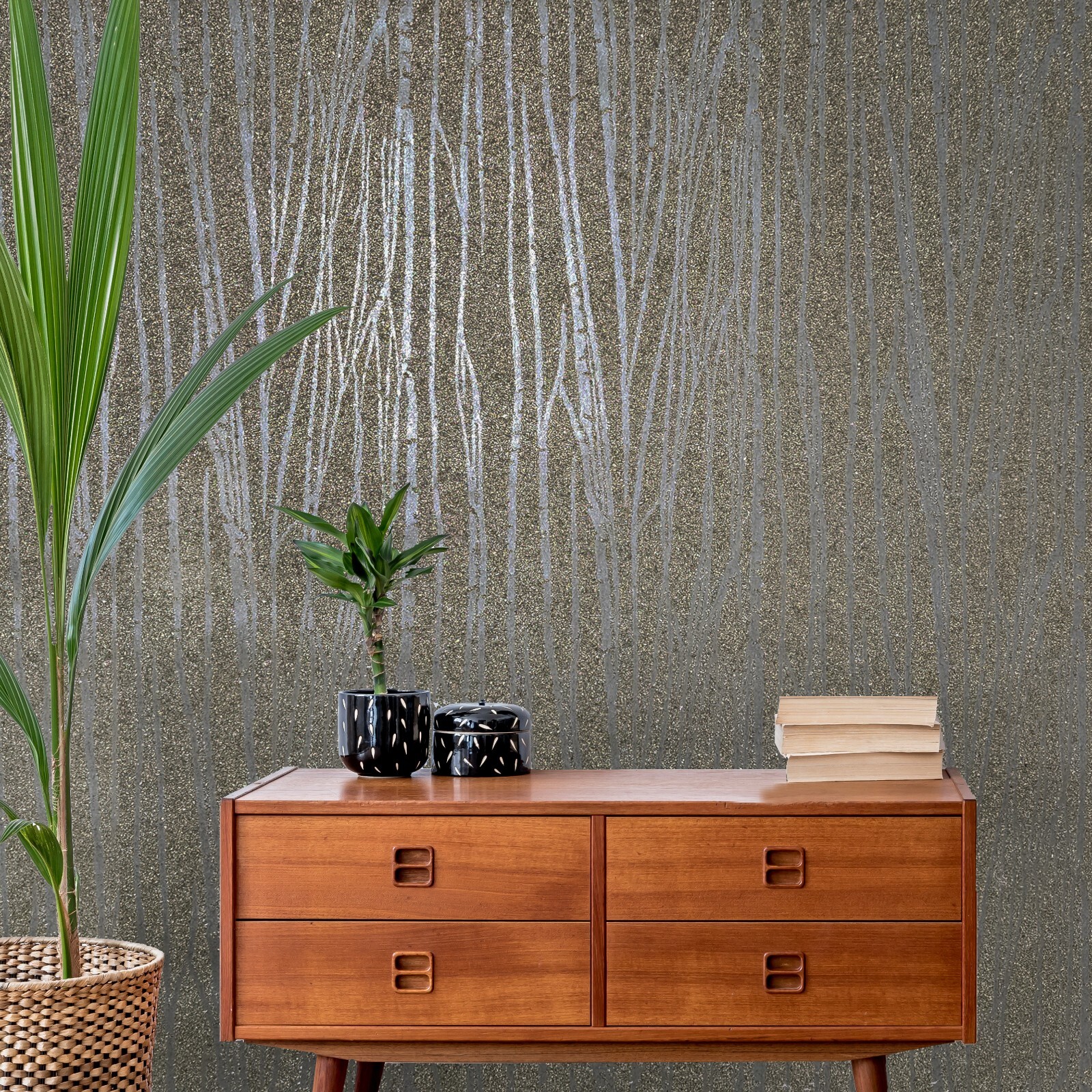 Brass Mica chip textured Real Natural Wallpaper gray silver metallic zebra Lines