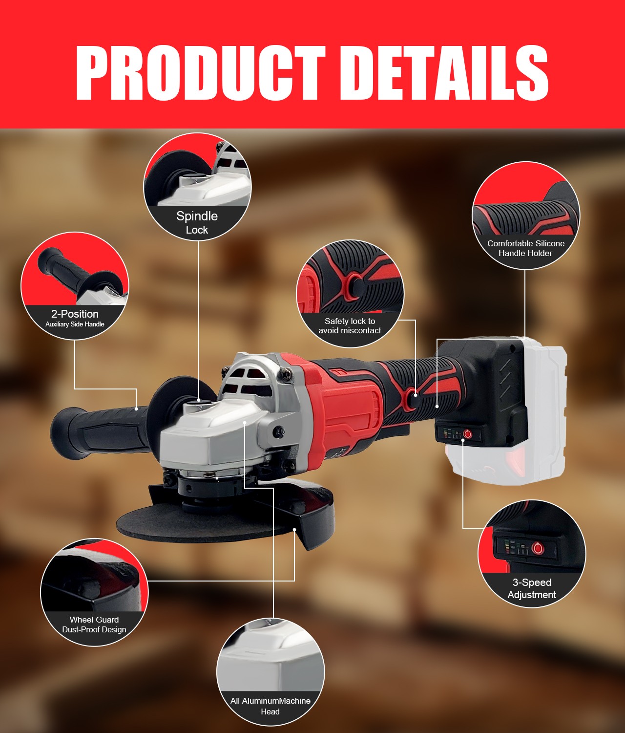 Cordless Angle Grinder for Milwaukee 18V Battery, 11000 RPM w/Speeds (Tool Only)