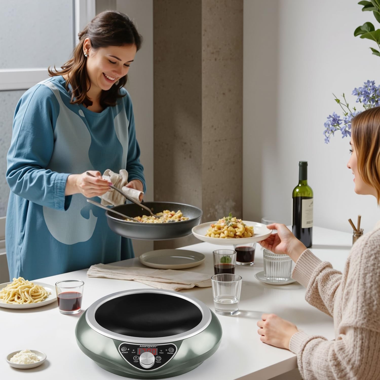 Abangdun 1700W 100V～185V Induction Cooktop Wok With Pan Electric Stove Burner