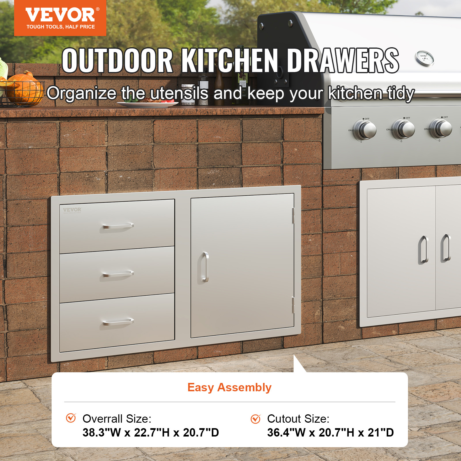 VEVOR 39-inch 304 Stainless Grill Access Door & Triple Drawer Combo for BBQ