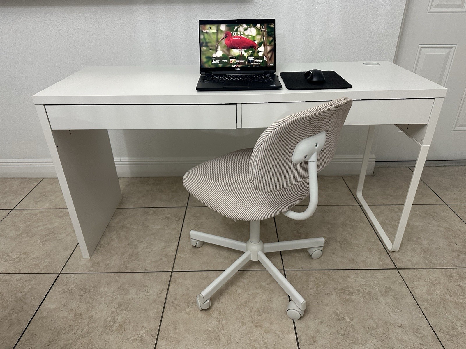 White Freestanding Computer Desk w/ 2 Drawers Solid Home Office/Study