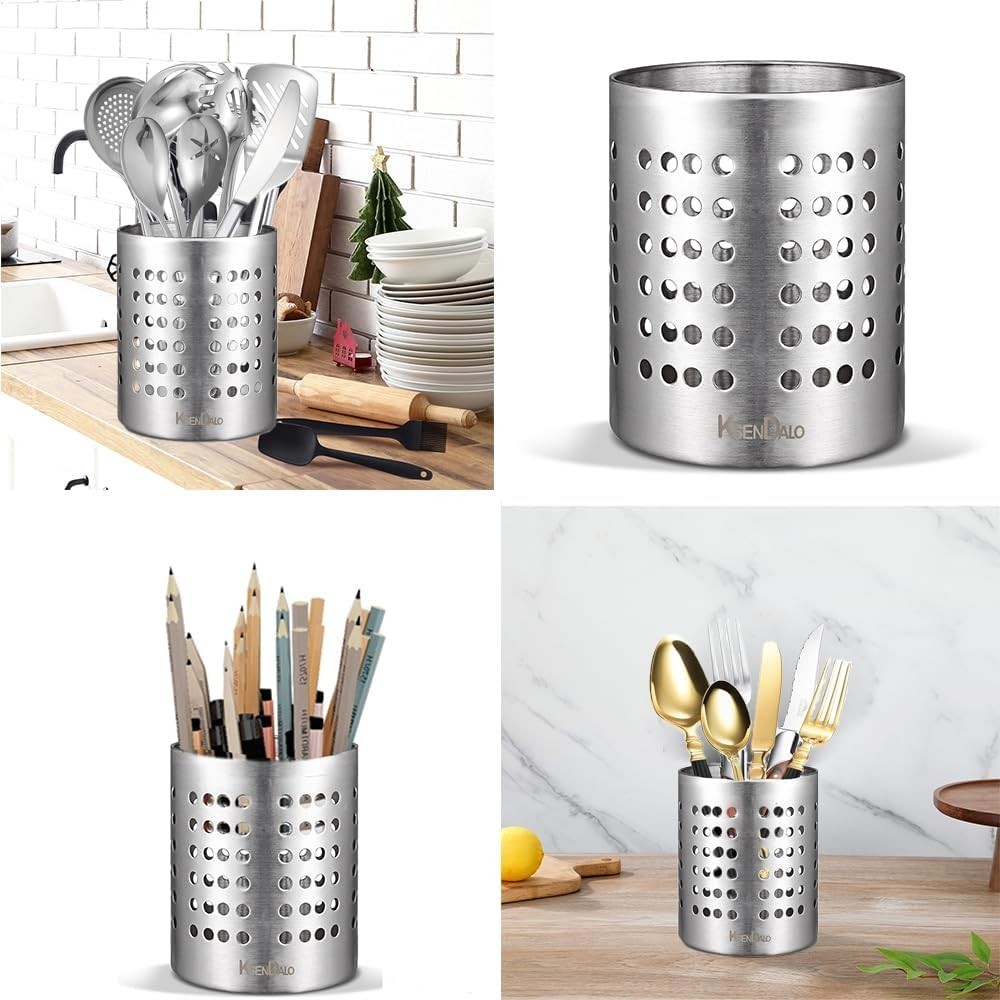 Compact 5.32in Stainless Steel Utensil Holder for Stylish Kitchen Organization