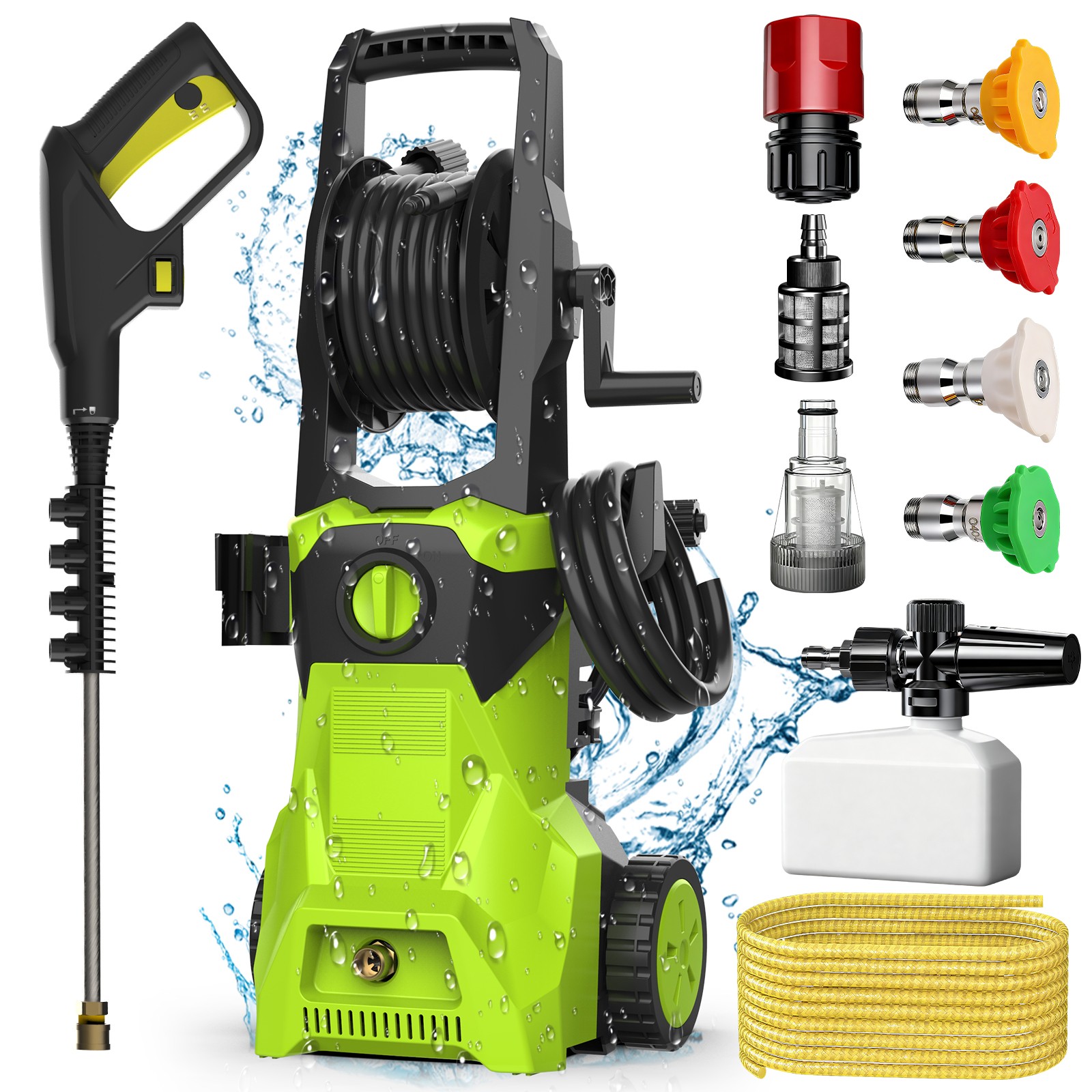 5000PSI Electric Pressure Washer, 52.5 FT 3.2GPM Pressure Cleaner with 4 Nozzles