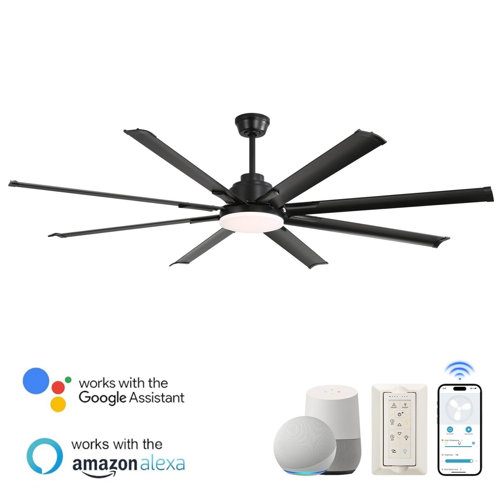 72in,Smart Large,Ceiling Fans,Stepless Dimming LED,APP/Voice/Remote,Google/Alexa