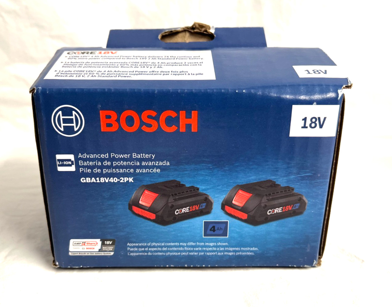 (2) BOSCH 18V 4.0 Ah Batteries GBA18V40-2PK (New In Retail Packaging)
