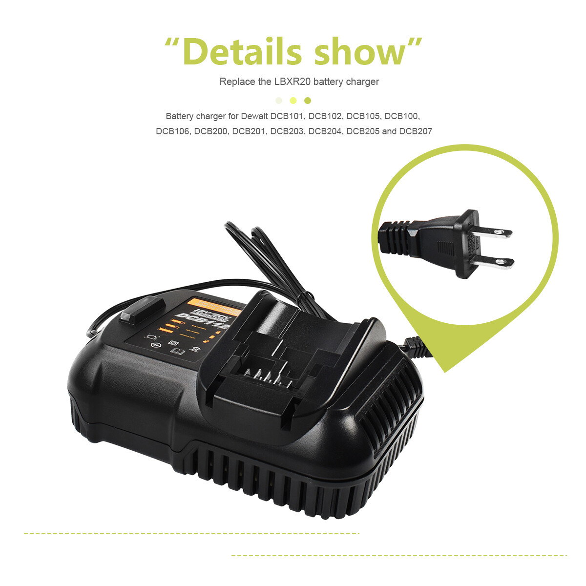 For Dewalt 20V 20 Volt Max Lithium Ion Battery Charger DCB203 DCB206-2 DCB208-2
