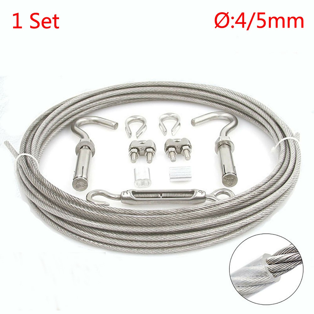 Ø 4,5mm Stainless Steel Wire Rope Cable PVC Coated Hooks Hanging Clothesline Kit