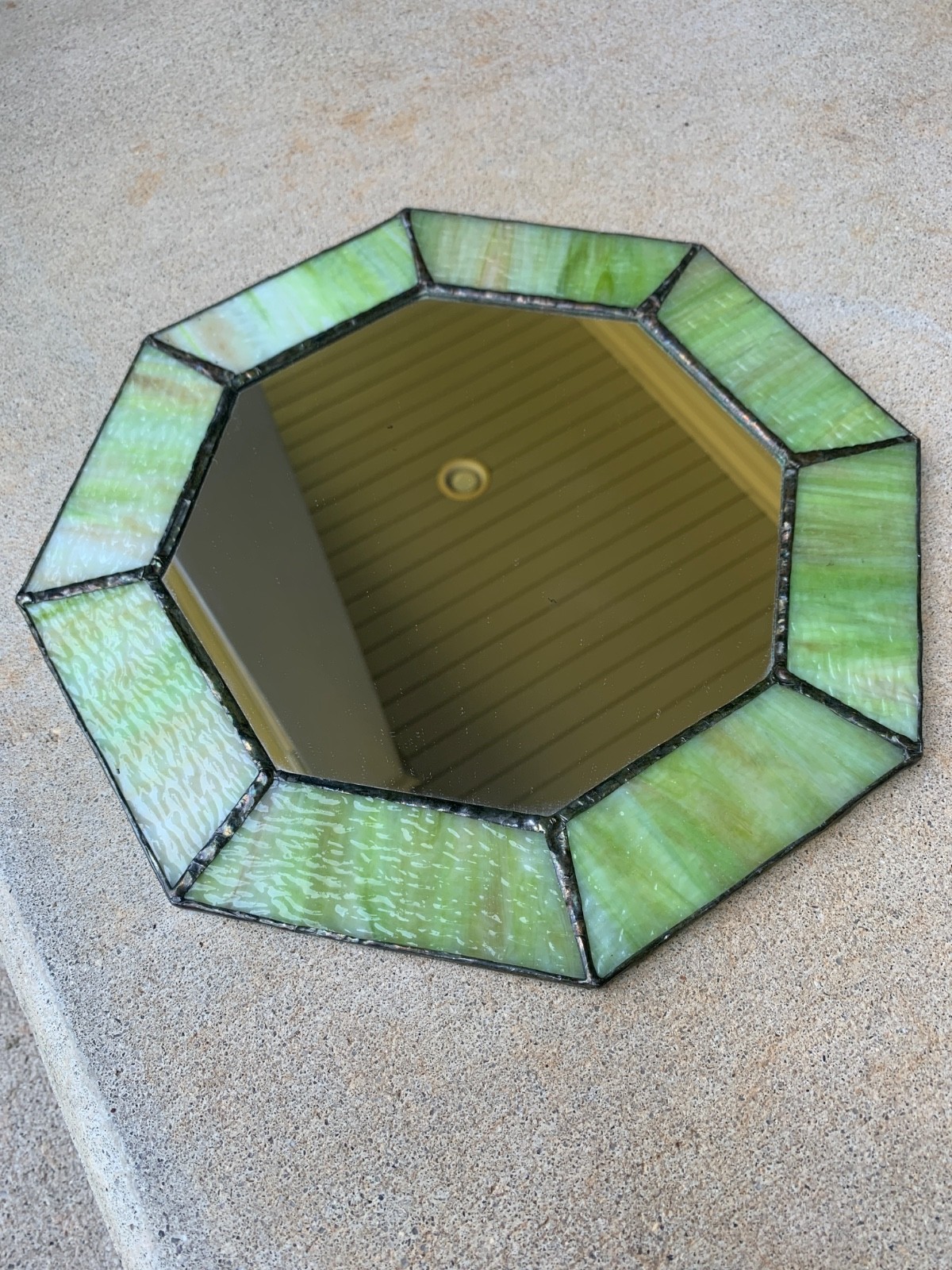 Octagon Green Stained Slag Glass Mirror Wallhanging