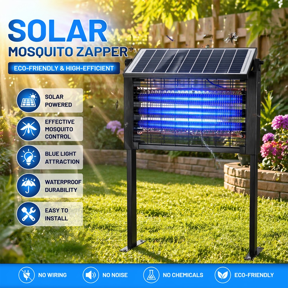 4500V Solar Bug Zapper Outdoor Mosquito Zapper Waterproof Electric Fly Zapper US