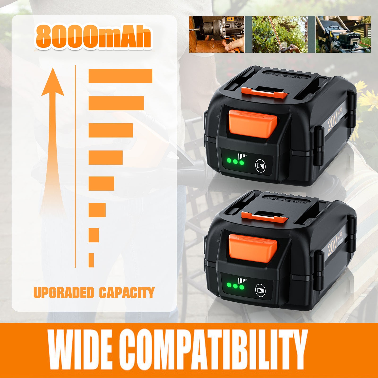 4-1x 20V or WORX 8.0Ah Extend Lithium-Ion WA3525 WA3575 WA3520 Battery/Charger