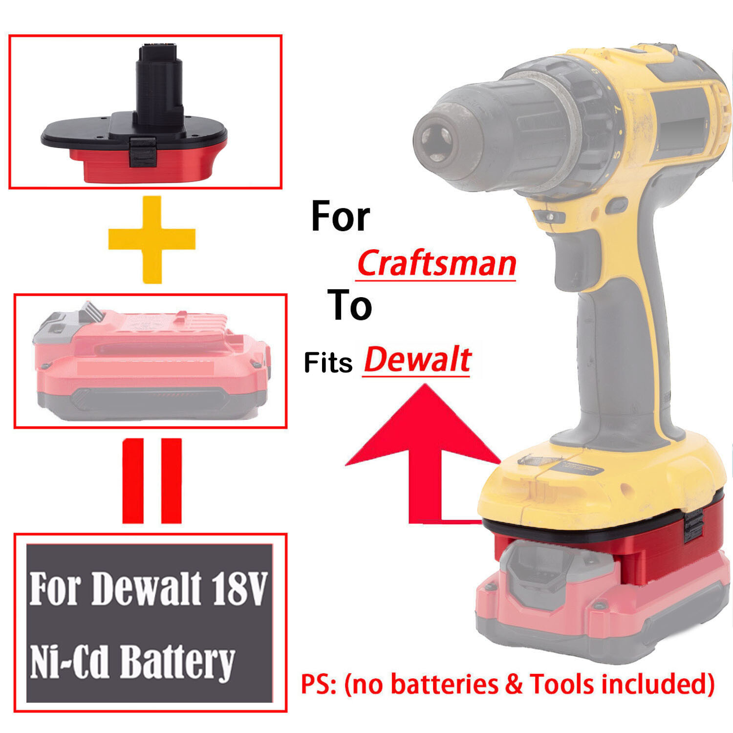 Adapter For Craftsman 20V Li-Ion Battery Fits For Dewalt 18V Ni-Cd Series Tool