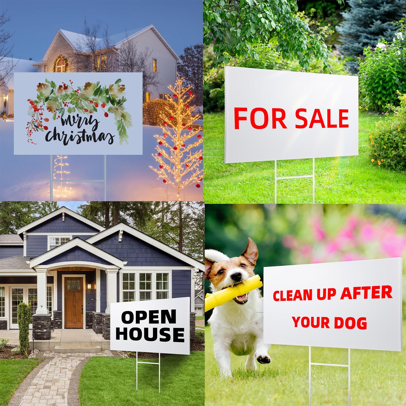 4 Pack Blank Yard Signs 17 x 12 in with Metal Stakes, White Plastic Yard Lawn…