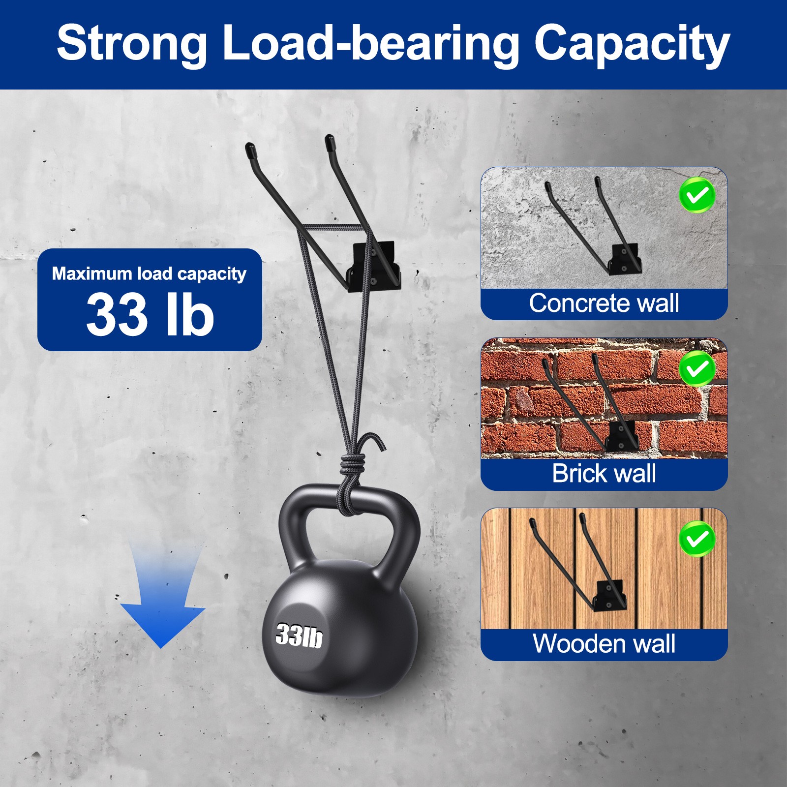2PCS Heavy Duty Wall Mount Tool Hooks Steel Storage Rack Garage Garden Organizer