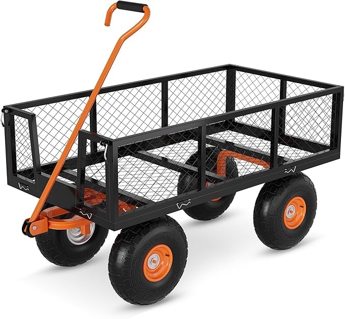 3-in-1 500 LBS Steel Garden Cart Heavy Duty Outdoor Utility Cart Garden Wagon