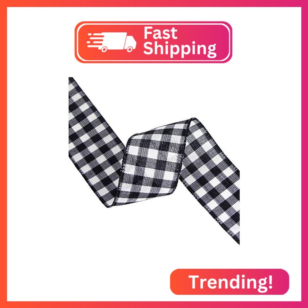 Ribbli Black and White Wired Ribbon, Buffalo Plaid Ribbon 2-1/2 Inch x Continuou