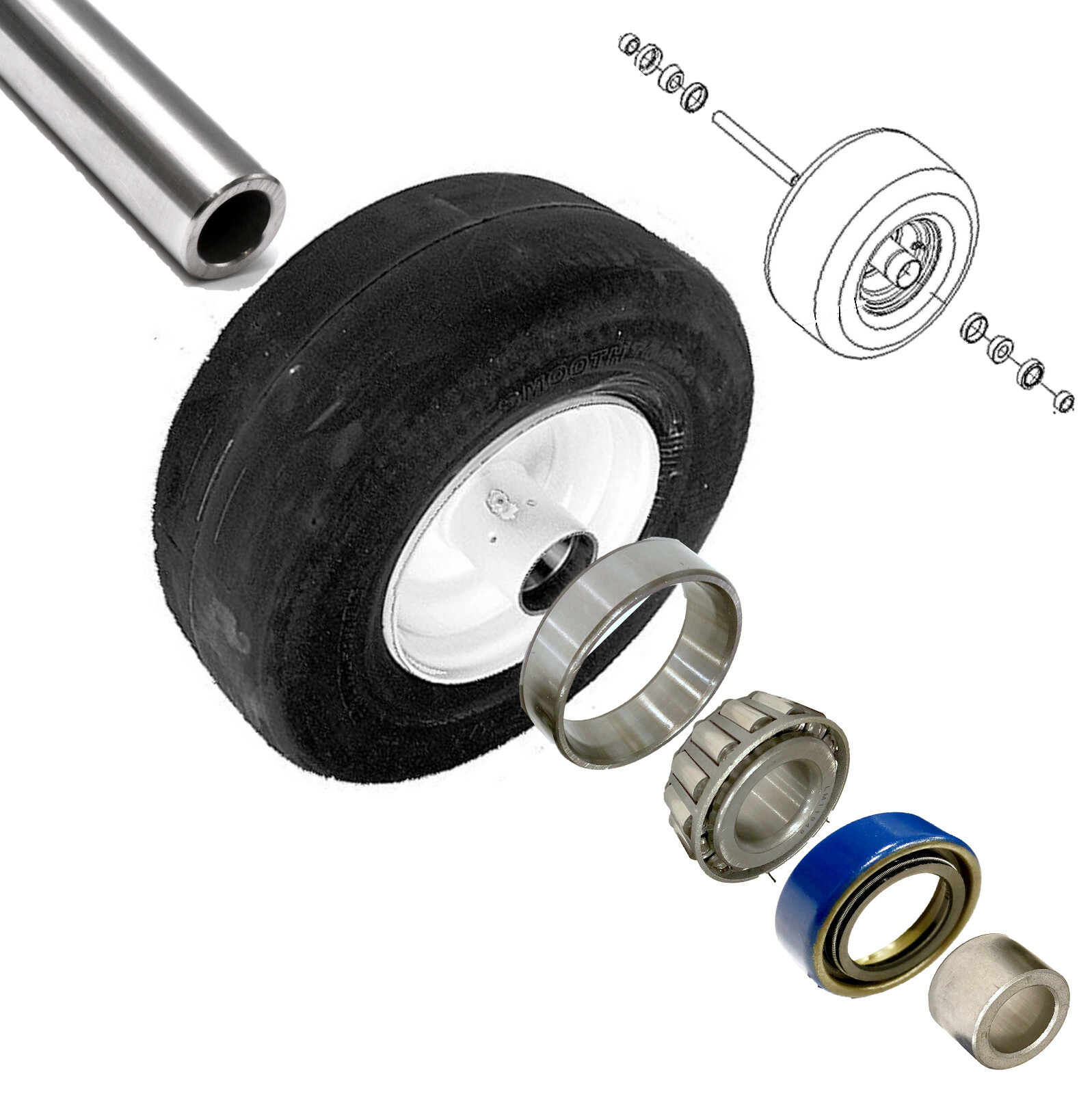 (2 Kits) Stainless Axle & Bearing Rebuild Kit for Scag 43583 482621 482622 43584