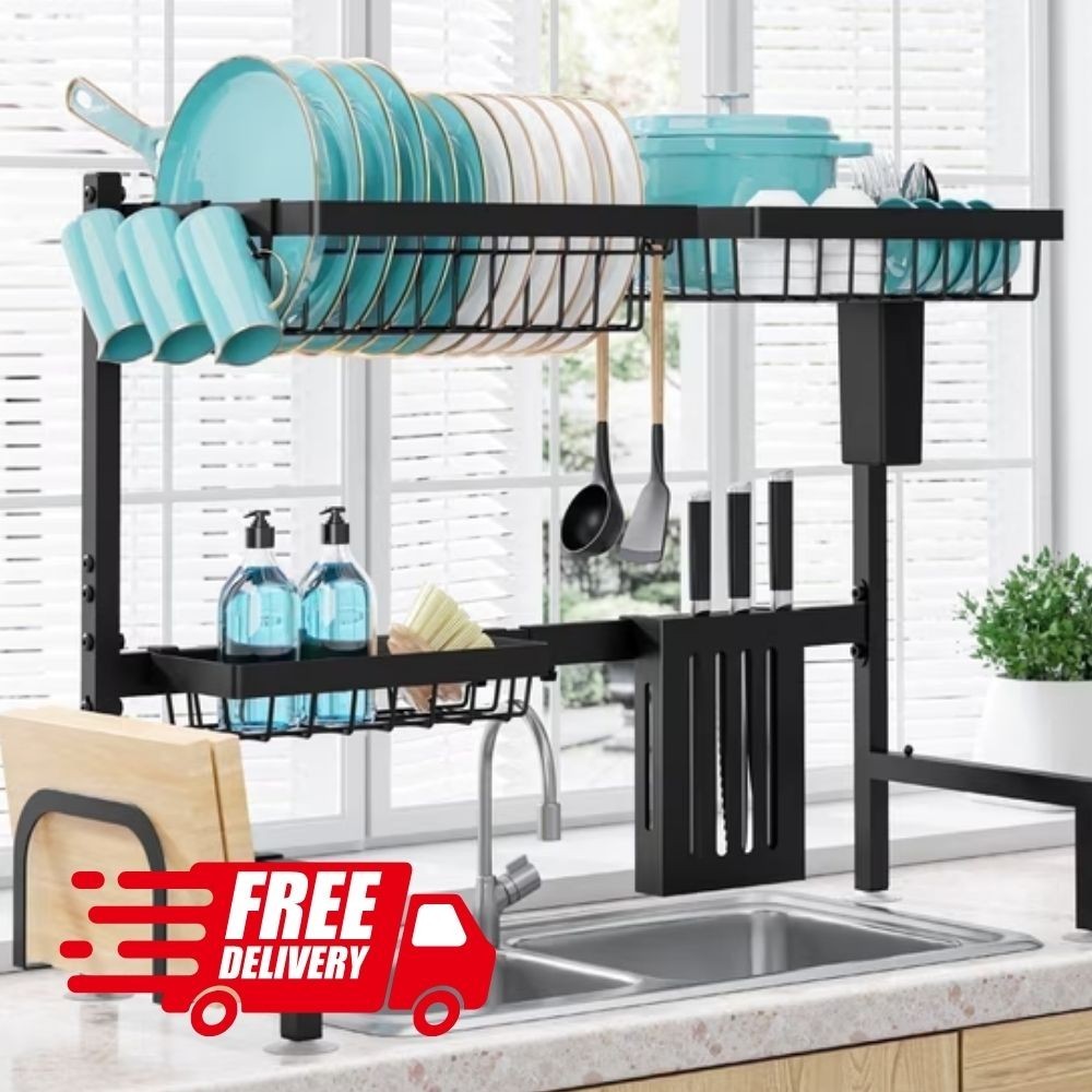 Stainless Steel Over Sink Dish Drying Rack Expandable Kitchen Drainer Organizer