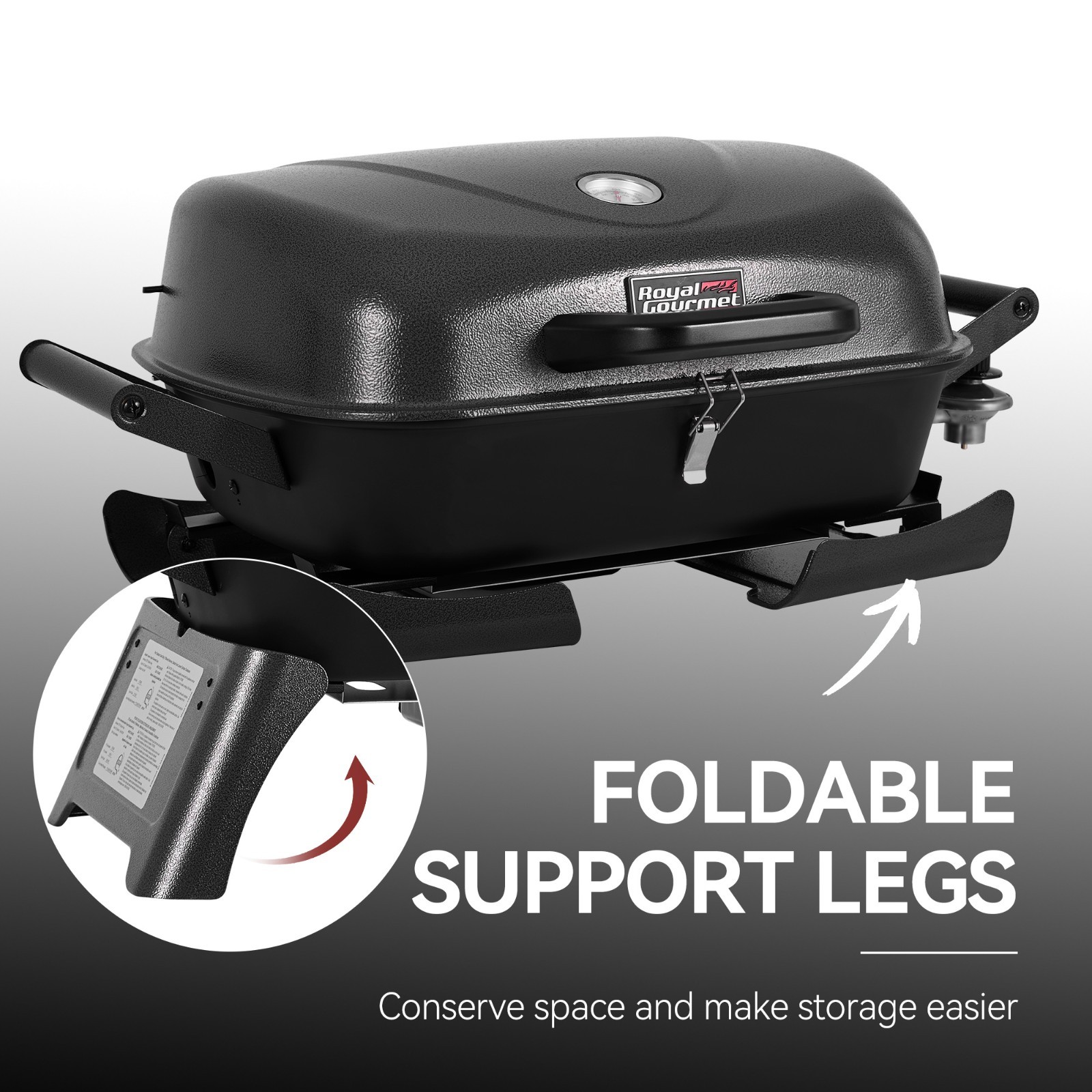 Royal Gourmet Portable Tabletop Gas Grill with Foldable Leg for Outdoor Camping