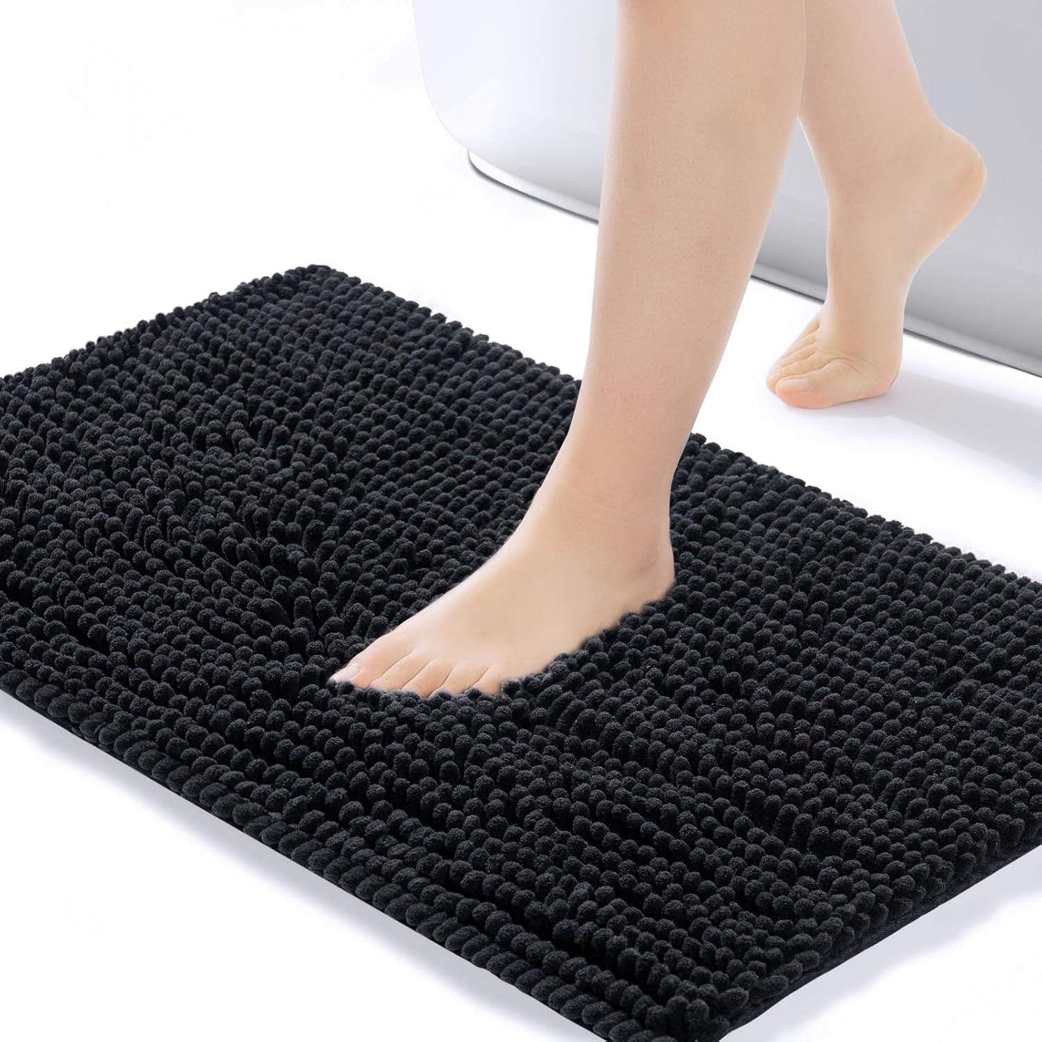 Chenille Bath Mat – Non-Slip Fluffy Shag Bathroom Rug Super Absorbent Microfiber