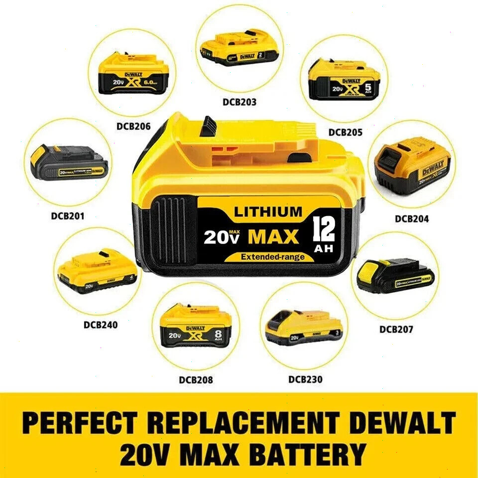 2Pack For DeWalt 20V 20 Volt Max XR 12.0AH Lithium Battery DCB206-2/Dual Charger