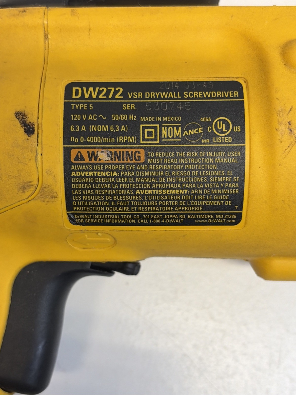 DEWALT DW272 4000RPM VSR Drywall Screwdriver Drill Screw Gun Sheetrock Carpenter
