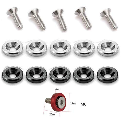 STETION 25 Pcs Fender Bumper Washer Bolt 6061 T6 Grade M6x20mm CNC Black