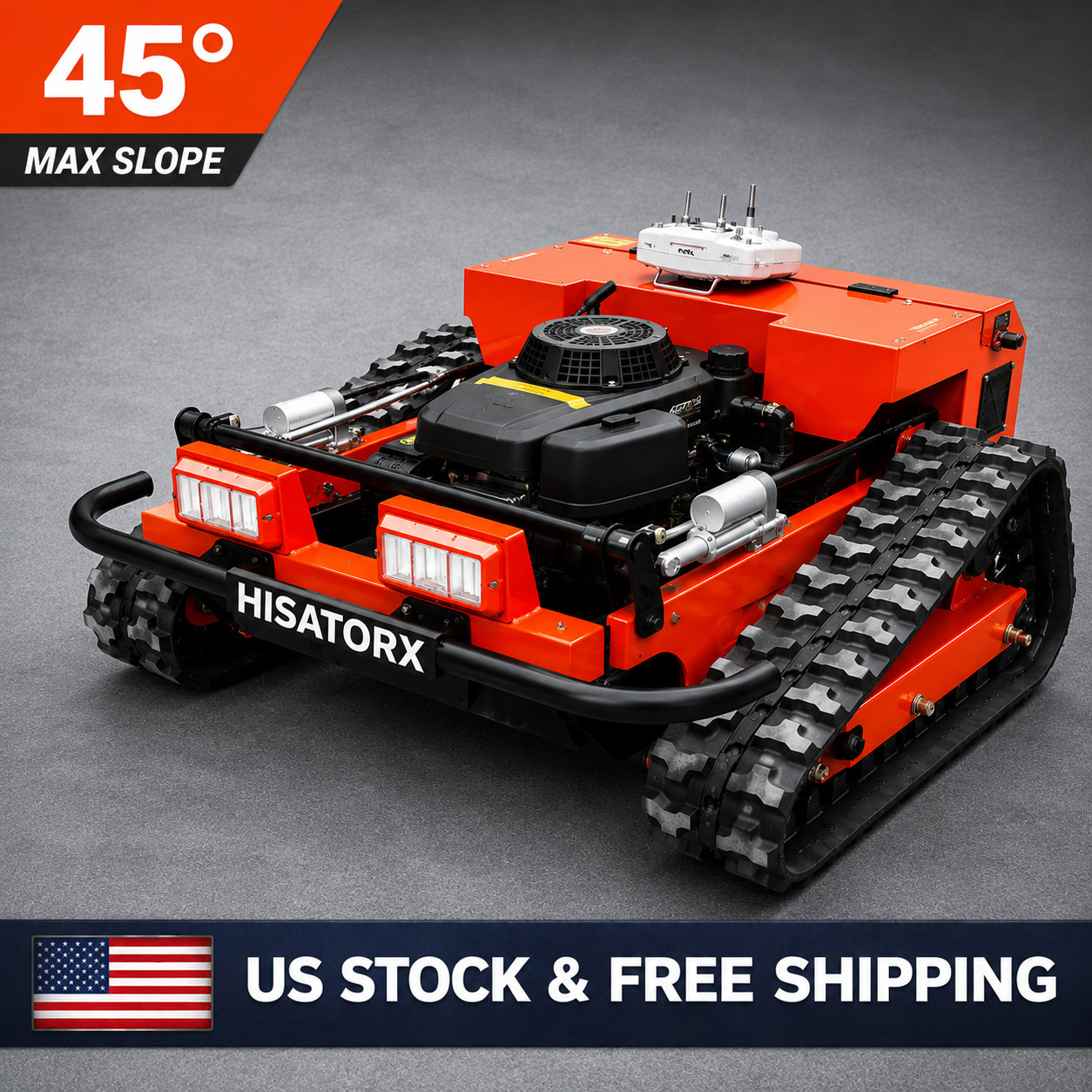 Remote Control Tracked Lawn Mower 22″ 550mm Cut Loncin 224CC 9HP 45° Slope Elect