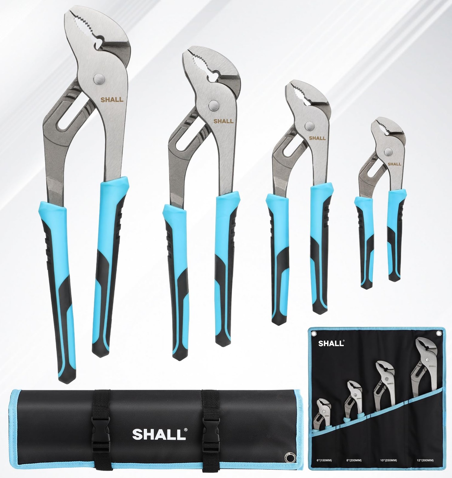 SHALL 4-Piece Groove Joint Pliers Set, 12/10/8/6 Inch Adjustable Water Pump Plie