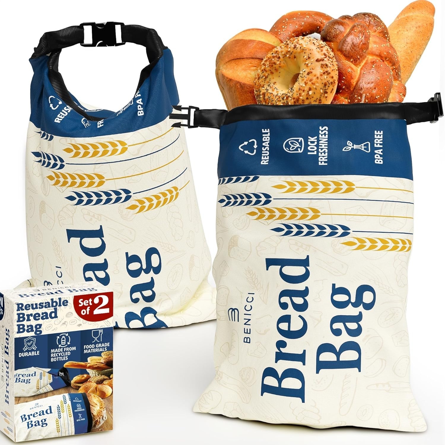 2 Pack Extra Large Reusable Bread Bags for Ultimate Freshness & Storage