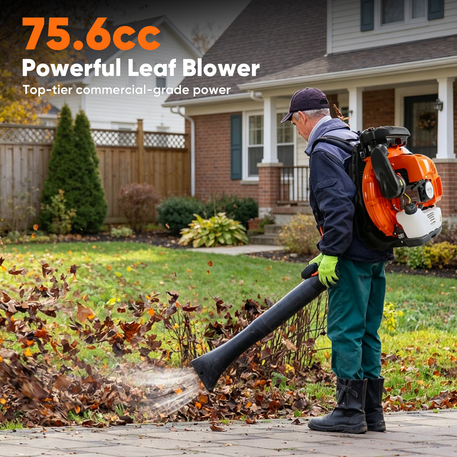 Leaf Blower 75.6CC 2-Stroke Backpack Gas Powered Leaf Blower 236MPH Wind Speed
