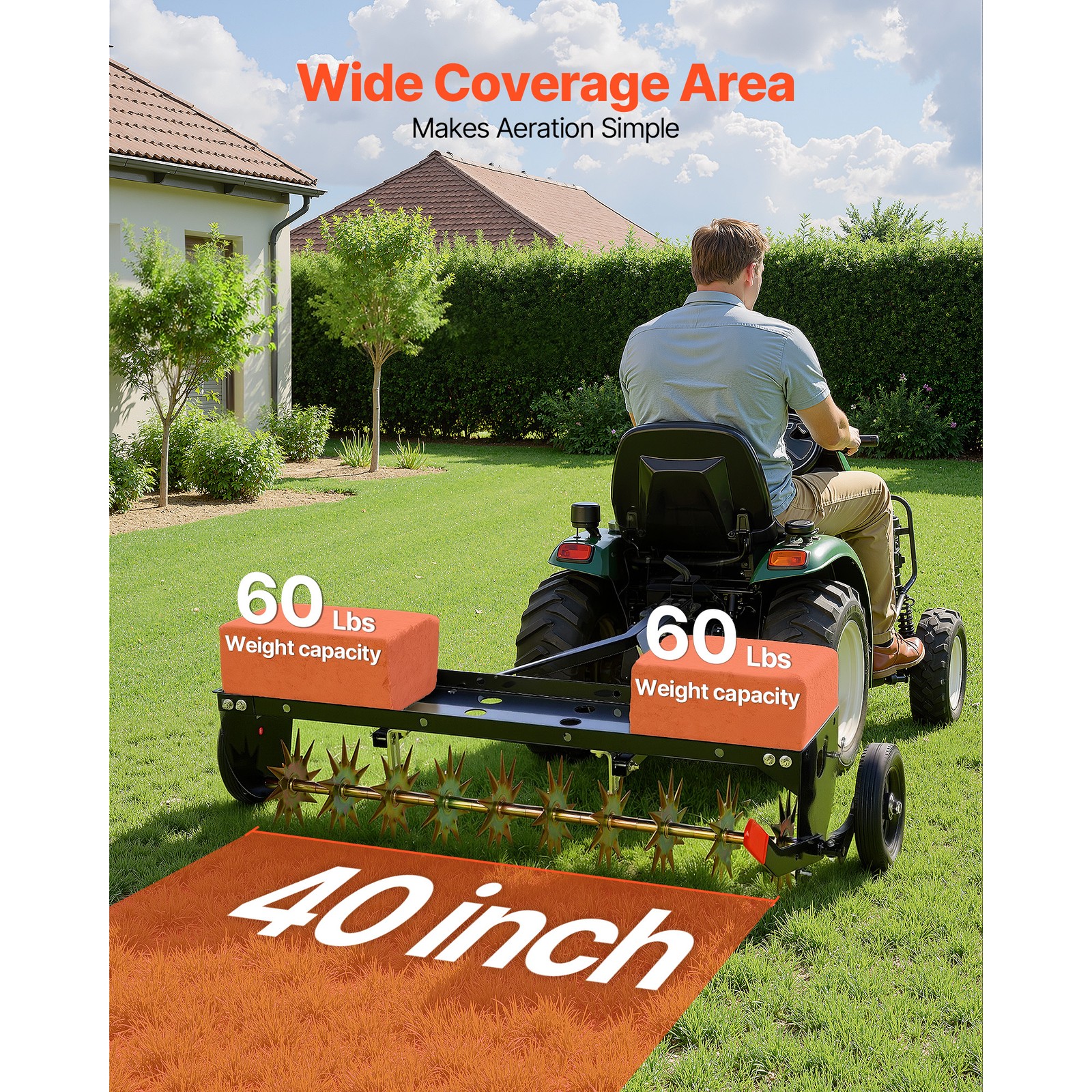 Uimoso 40 in Tow-Behind Plug Aerator with Universal Hitch for Lawn Care