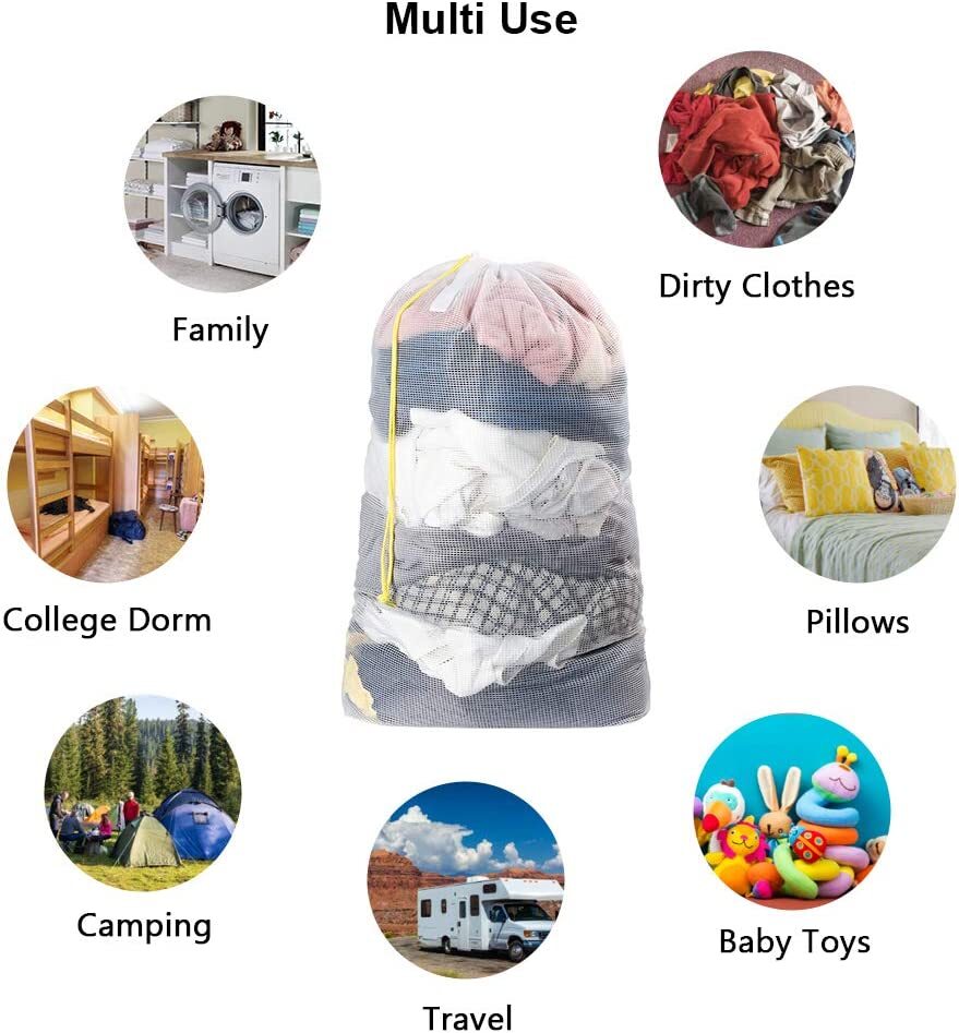 36" Extra Large Laundry Bag Mesh Heavy Duty Drawstring Jumbo Washing Hamper