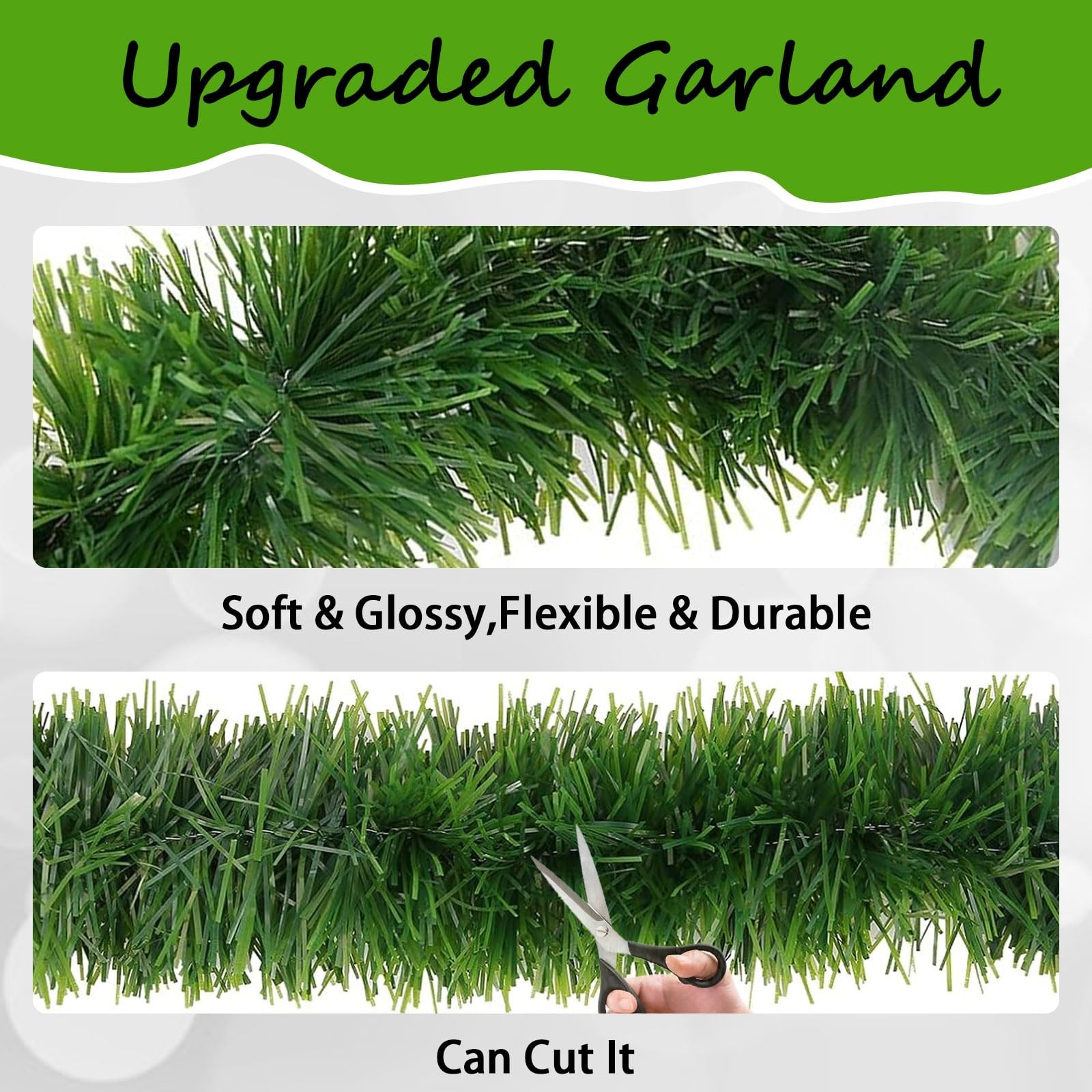 2-Pack 50FT Green Garland Christmas Decorations with Light Green-50FT,