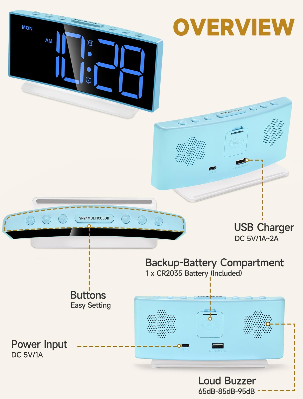 Loud Alarm Clock for Heavy Sleepers Adults,Kids,Teens,Digital Desk Clock with…