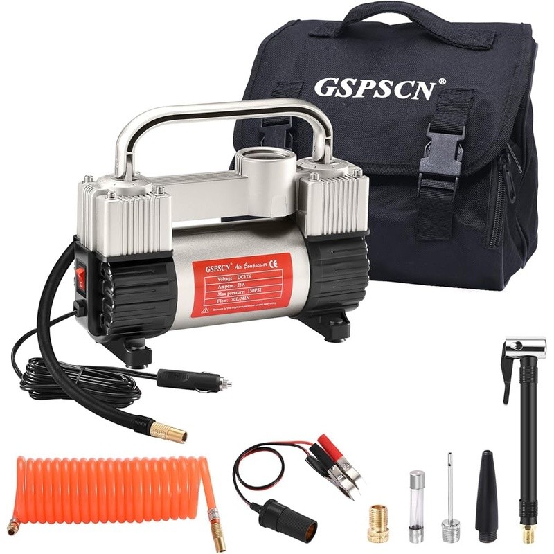 Heavy Duty Tire Inflator 150PSI Double Cylinder Fast 70dB Quiet Air Compressor