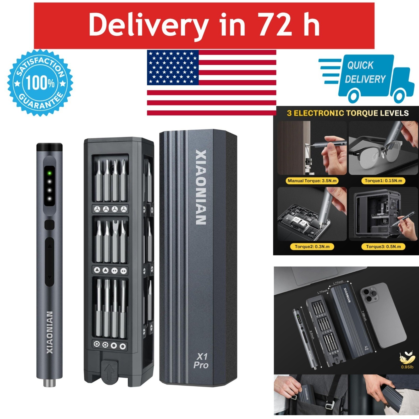 XIAONIAN 3.7V Electric Screwdriver Set 50 in 1 USB Rechargeable