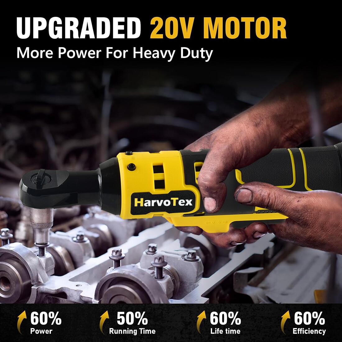 Brushless Cordless Electric Ratchet Wrench 3/8″ for Dewalt 20V Li-Ion Battery
